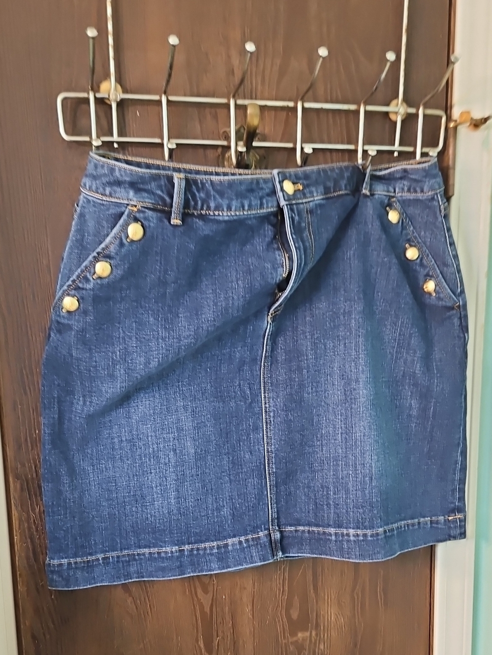 Talbots Blue Denim Mini Skirt with Gold Buttons